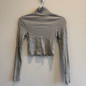 Reformation Gray Turtleneck Long Sleeve Crop Top